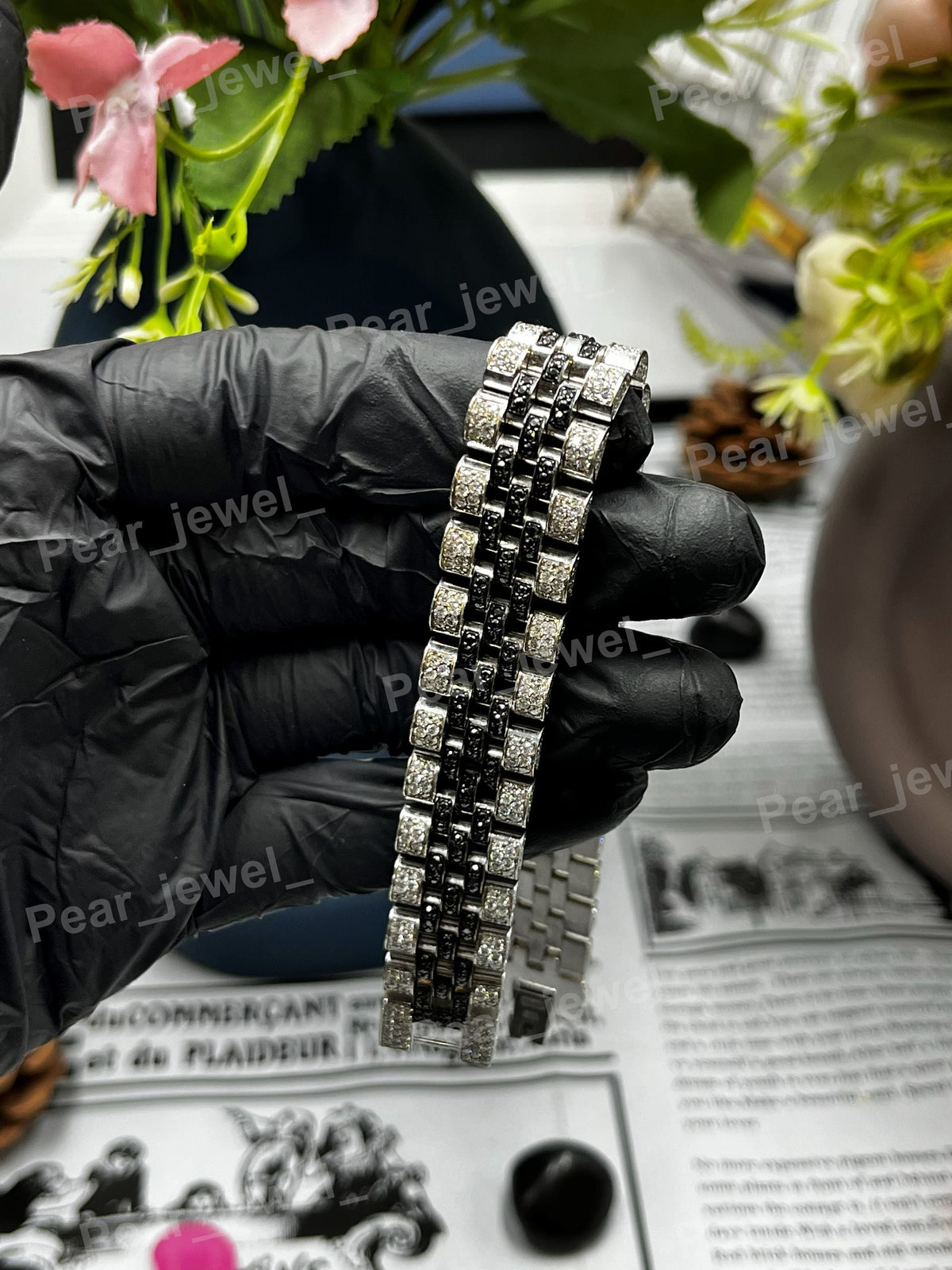 Iced Out Moissanite Diamond Bracelet Silver Hip Hop Bling Bracelet
