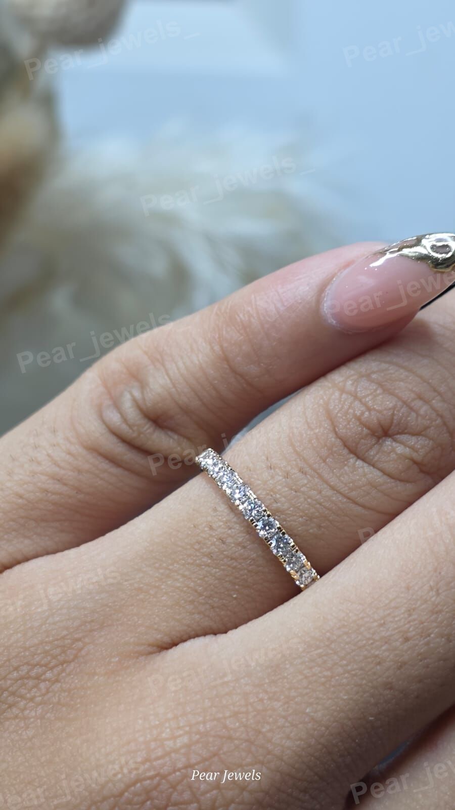 Round Brilliant Cut Moissanite Diamond Iced Out Silver Anniversary Gift Band For Women