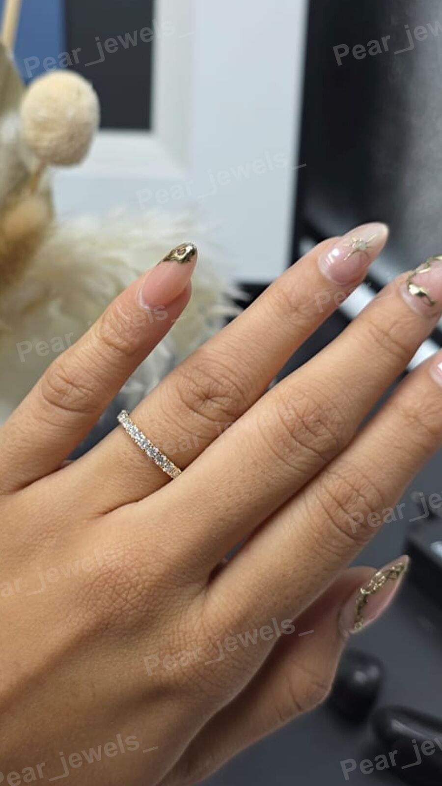 Round Brilliant Cut Moissanite Diamond Iced Out Silver Anniversary Gift Band For Women