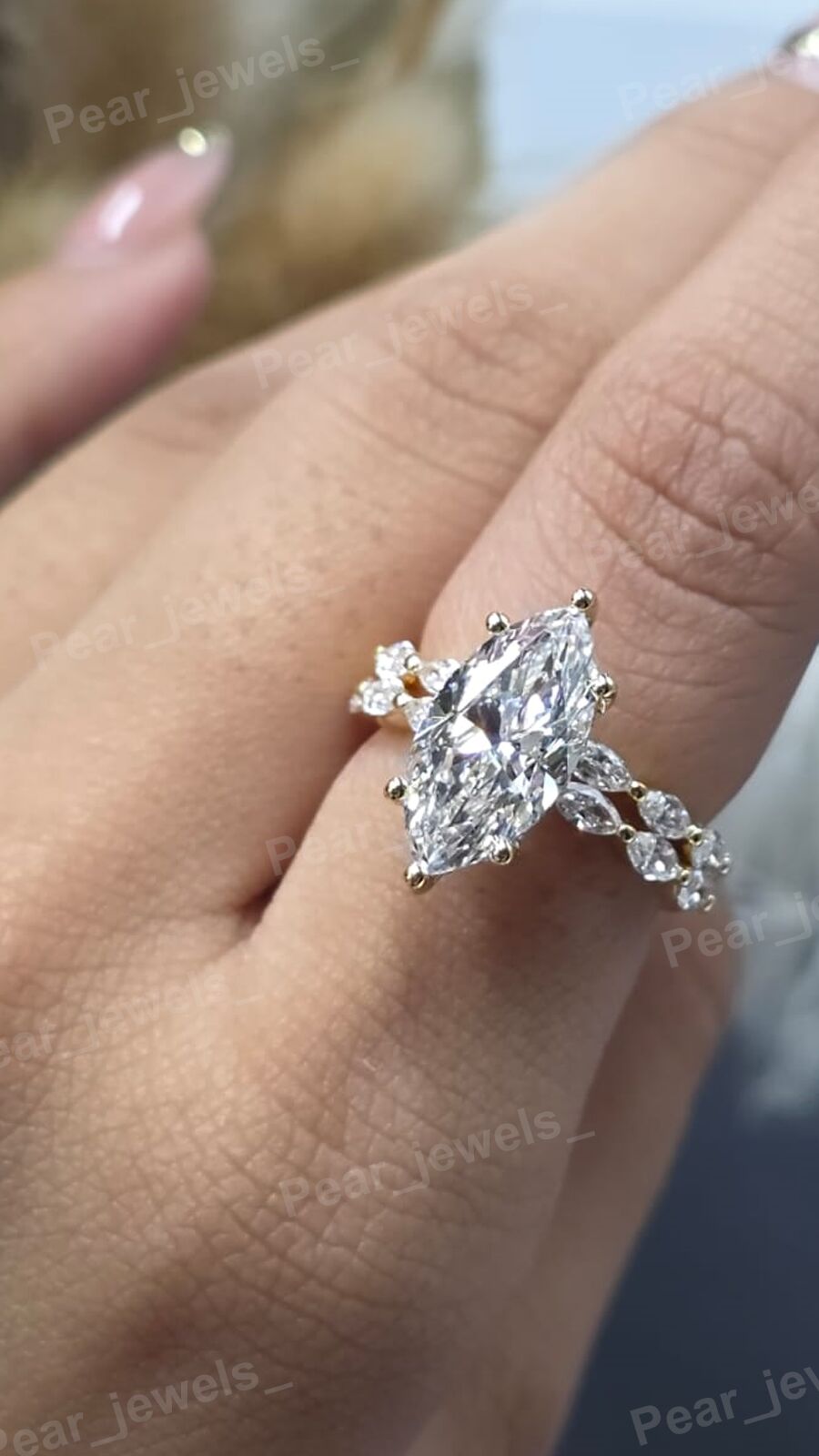 Iced Out 2.15 ct Marquise Moissanite Diamond Luxury Statement Wedding Silver Ring