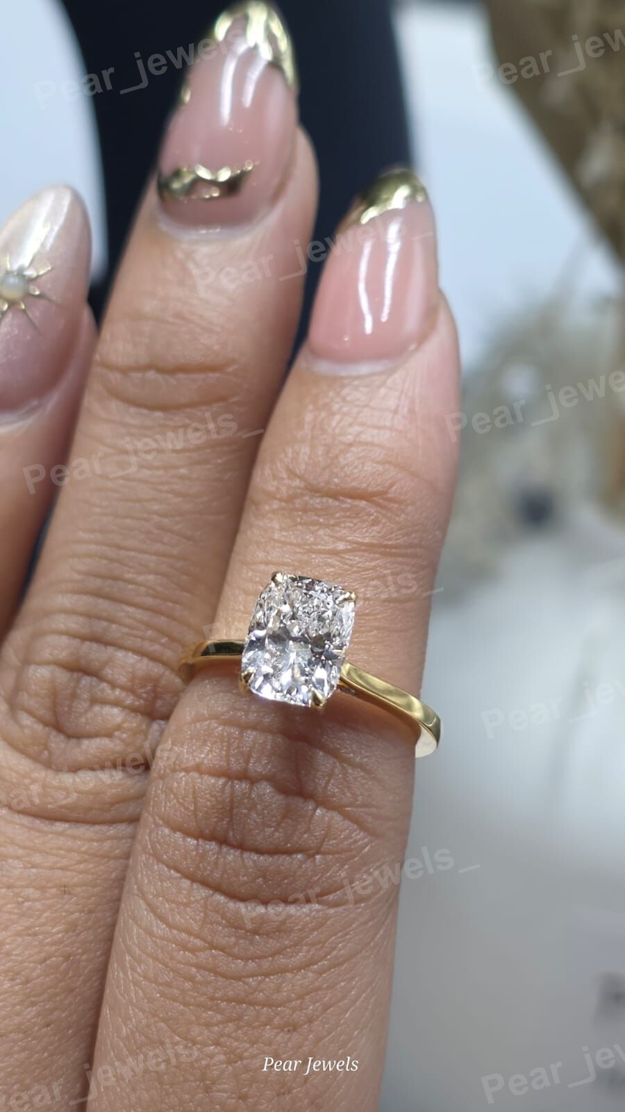 Iced Out Cushion Cut Silver Moissanite Diamond Statement Women Engagement Ring