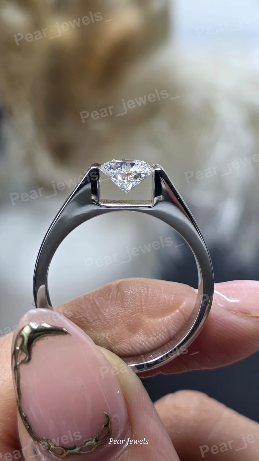Round Cut Moissanite Diamond Ring Iced Out 925 Sterling Silver Men Engagement Band