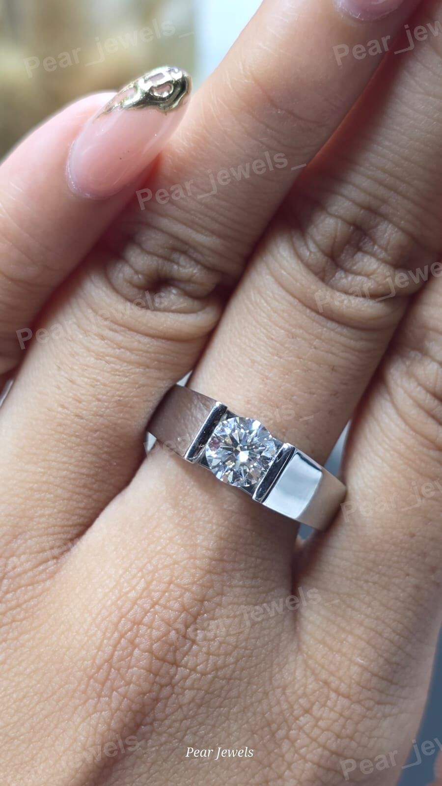 Round Cut Moissanite Diamond Ring Iced Out 925 Sterling Silver Men Engagement Band