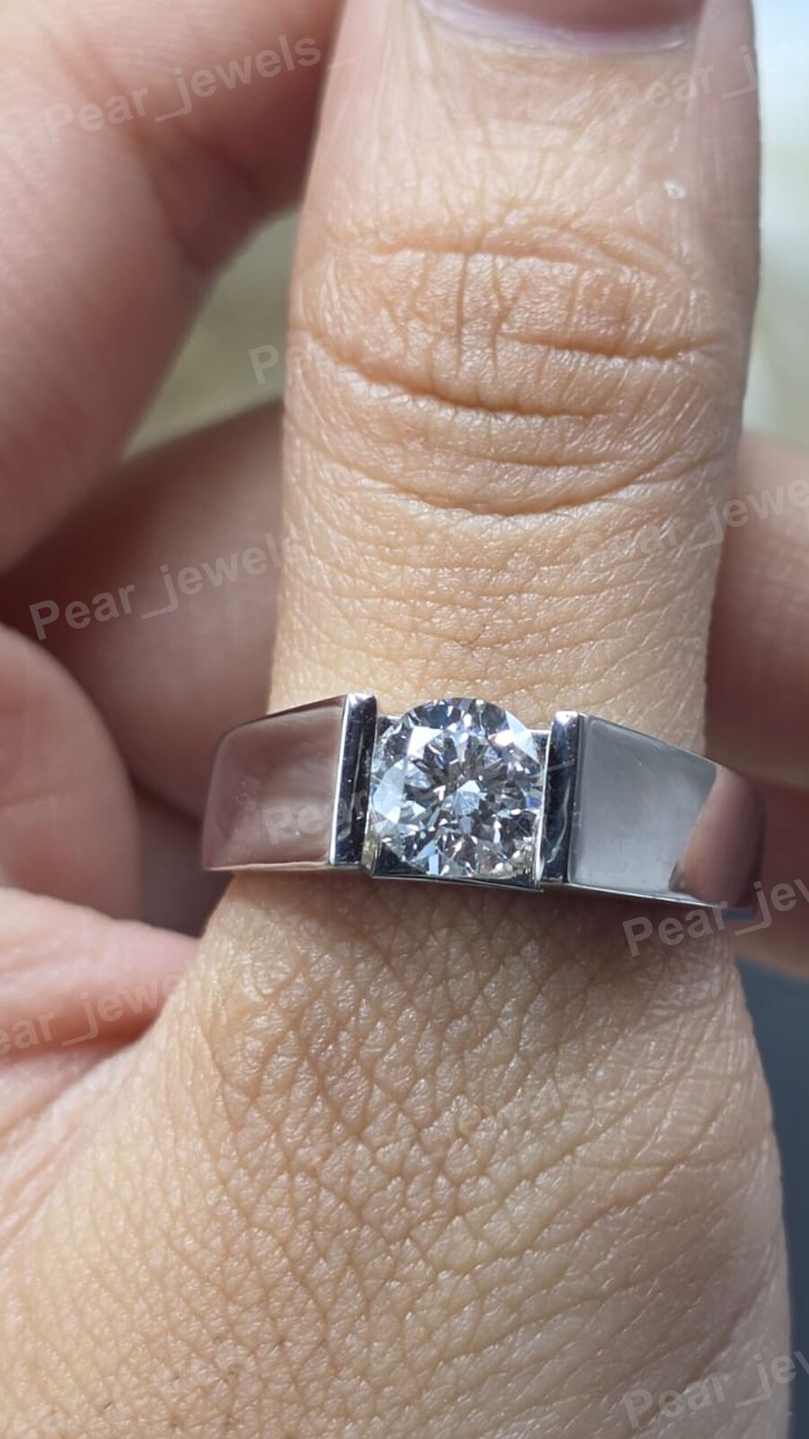 Round Cut Moissanite Diamond Ring Iced Out 925 Sterling Silver Men Engagement Band