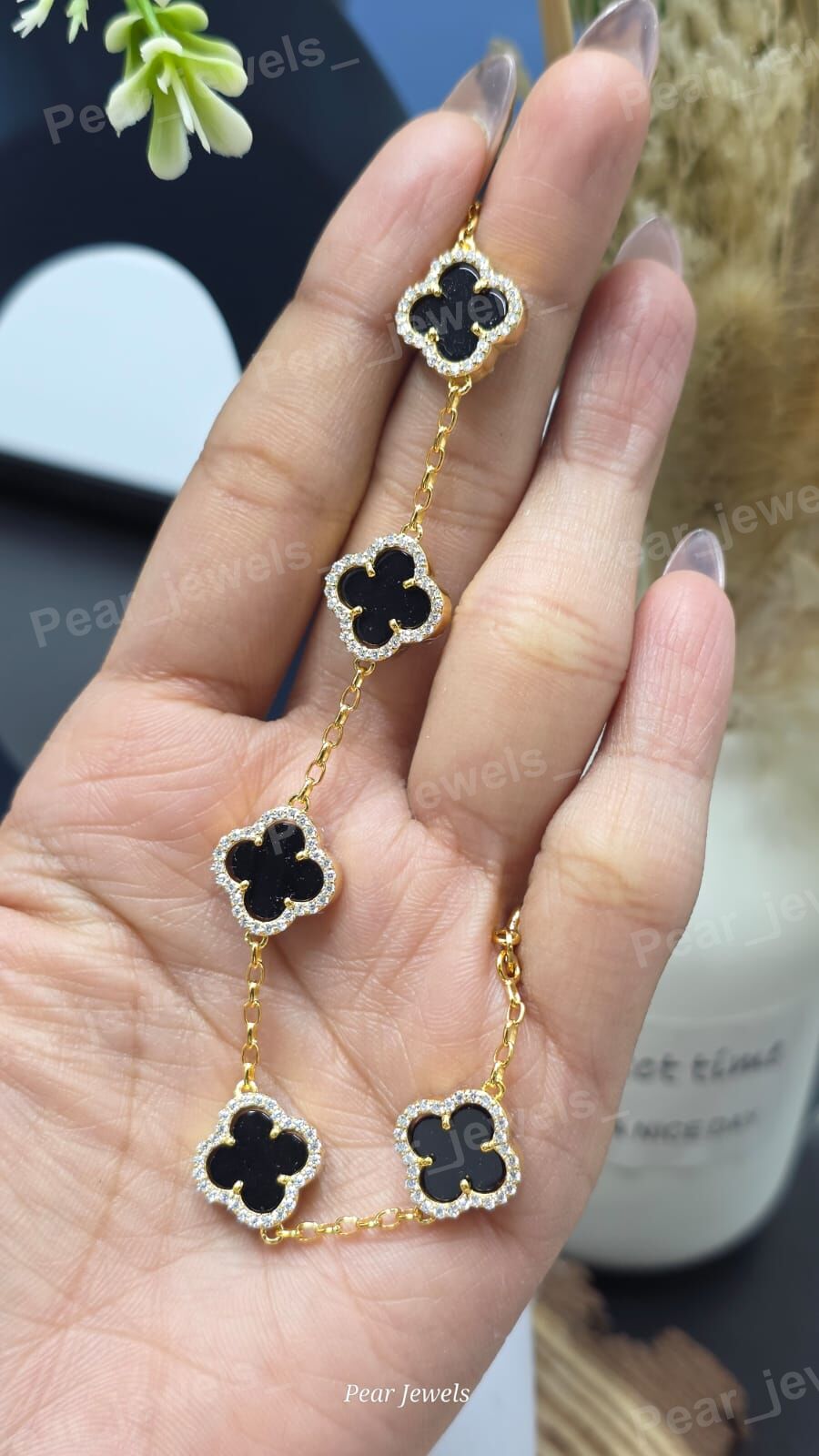 Black Clover Moissanite Diamodn Bracelet Iced Out 925 Sterling Silver Luxury Statement Braclelet