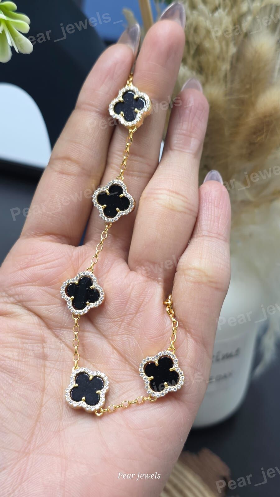 Black Clover Moissanite Diamodn Bracelet Iced Out 925 Sterling Silver Luxury Statement Braclelet