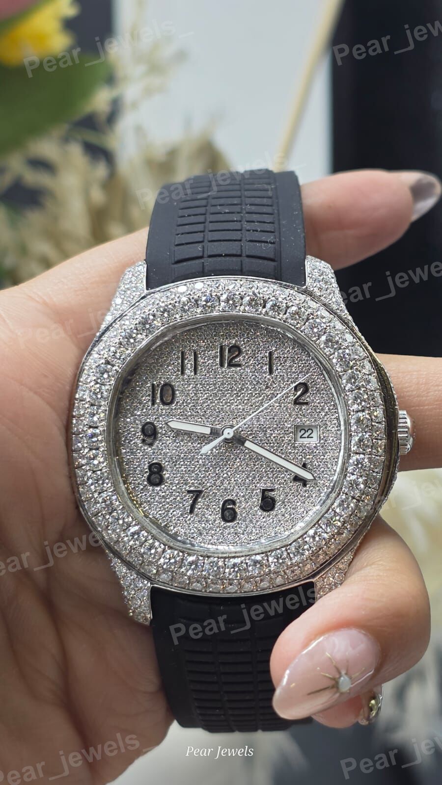 Iced Out Dial Case Moissanite Diamond Stainless Steel Wrist Watch For Unisex Wear
