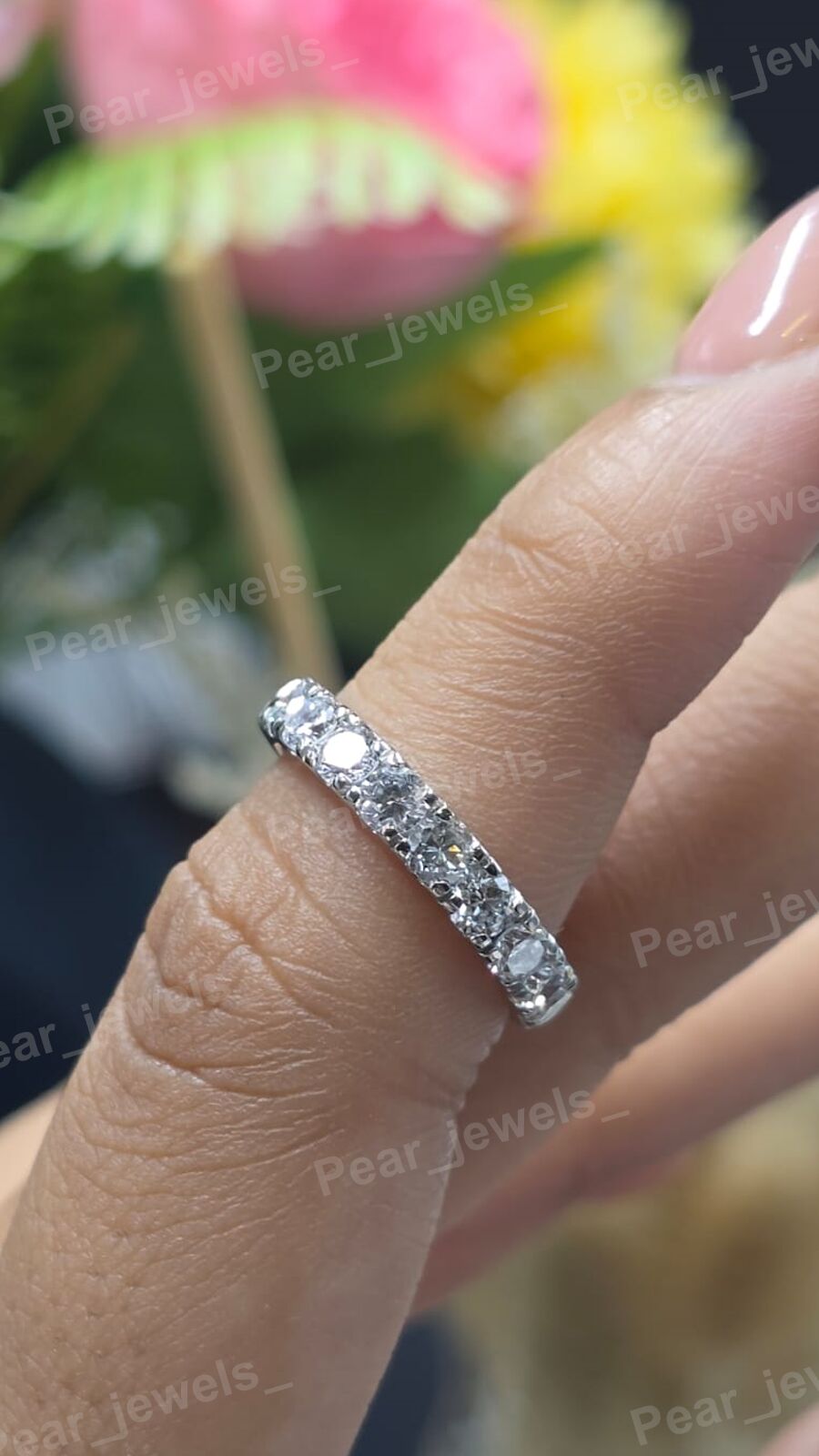 Moissanite Eternity Band 925 Silver Round Cut Wedding Stackable Ring Gift