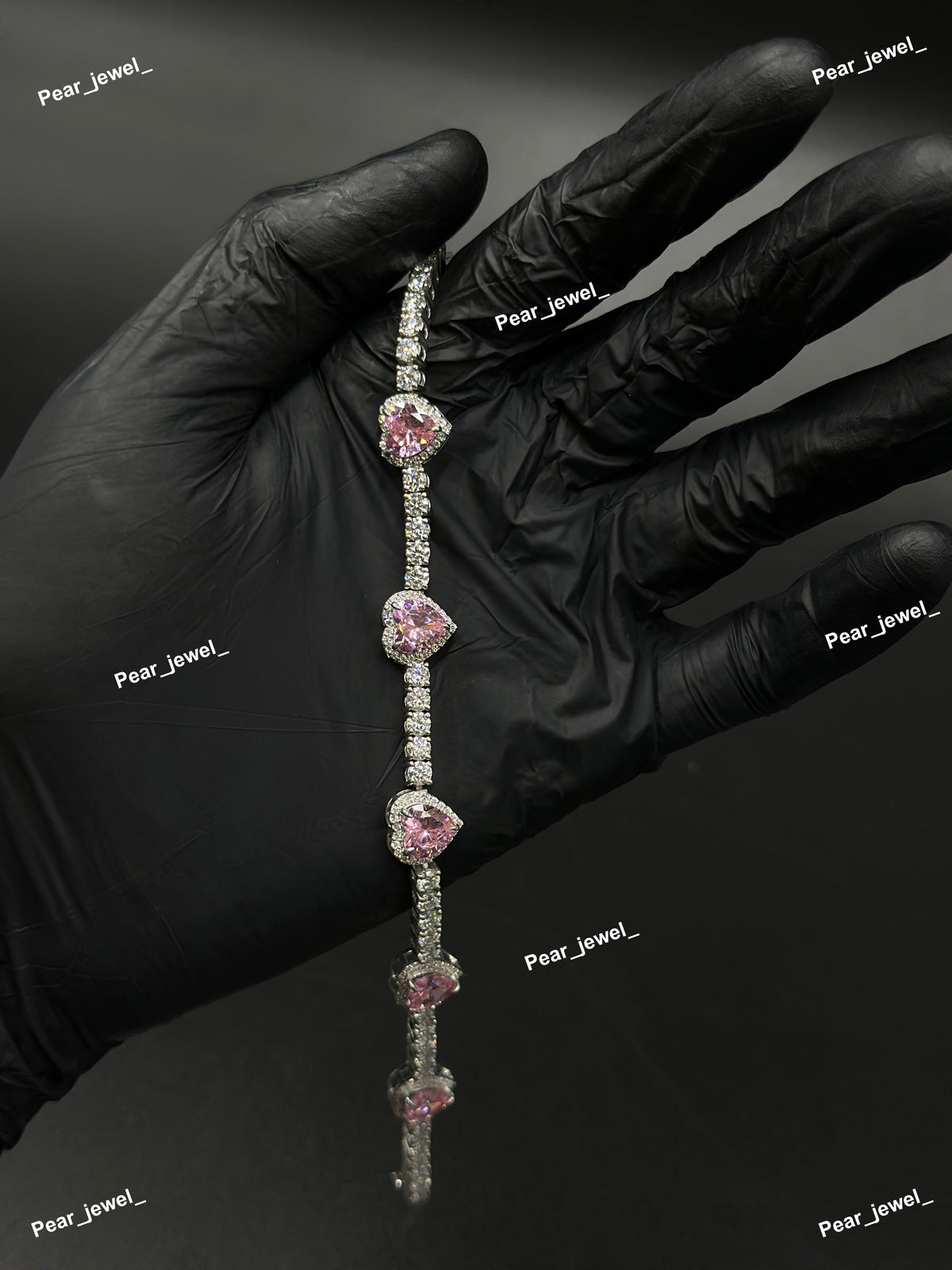 Pink Heart Color Stone Accent Tennis Bracelet VVS Moissanite Dimaond Look Silver