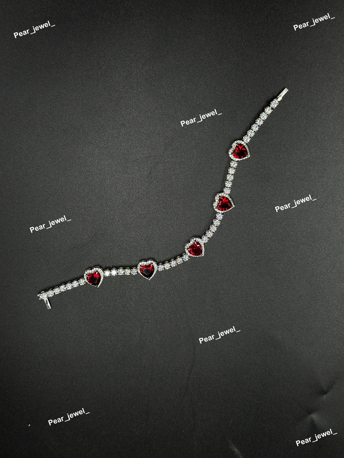 Red Heart Cut Accent Tennis Bracelet VVS Moissanite Dimaond Look Silver Shine