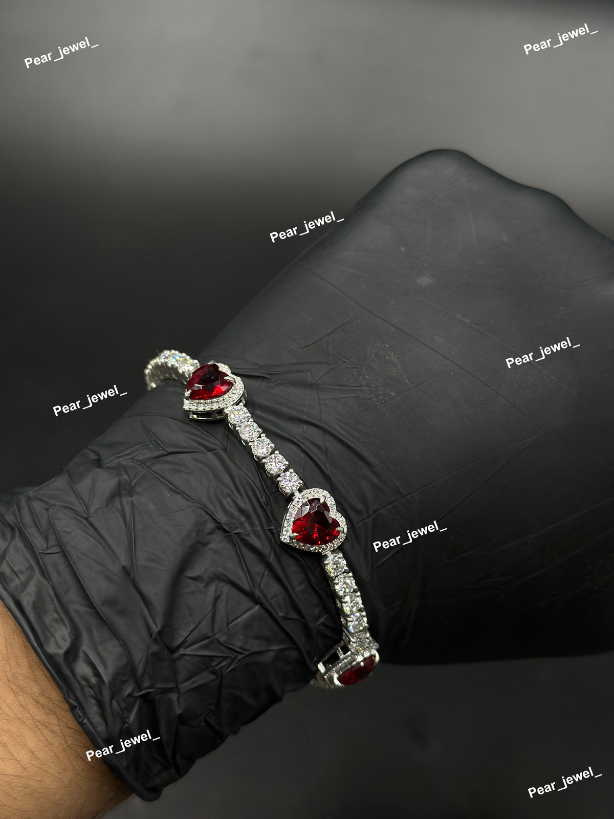 Red Heart Cut Accent Tennis Bracelet VVS Moissanite Dimaond Look Silver Shine