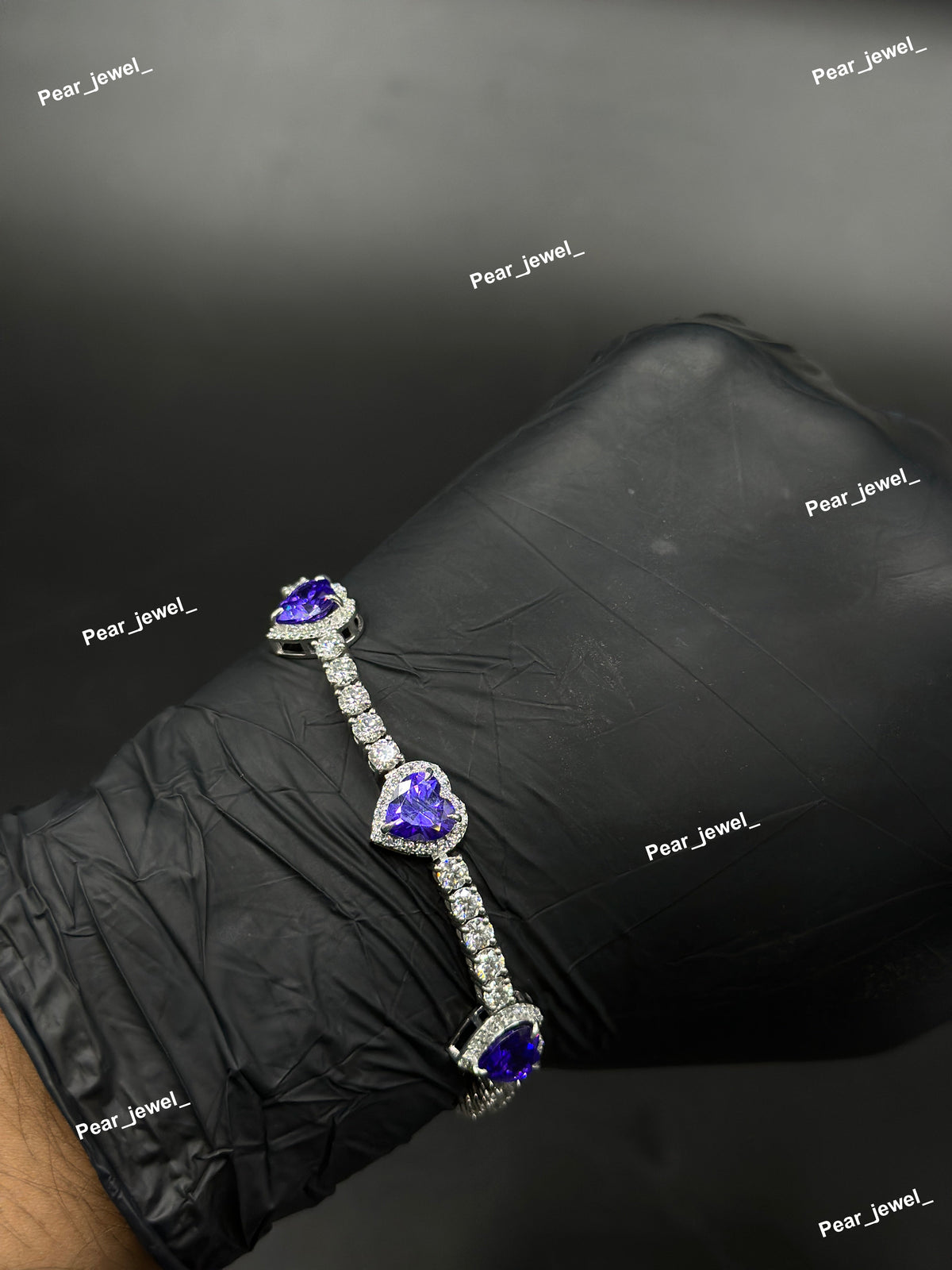 Purple Color Stone Heart Cut Tennis Bracelet VVS Moissanite Look Silver Shine