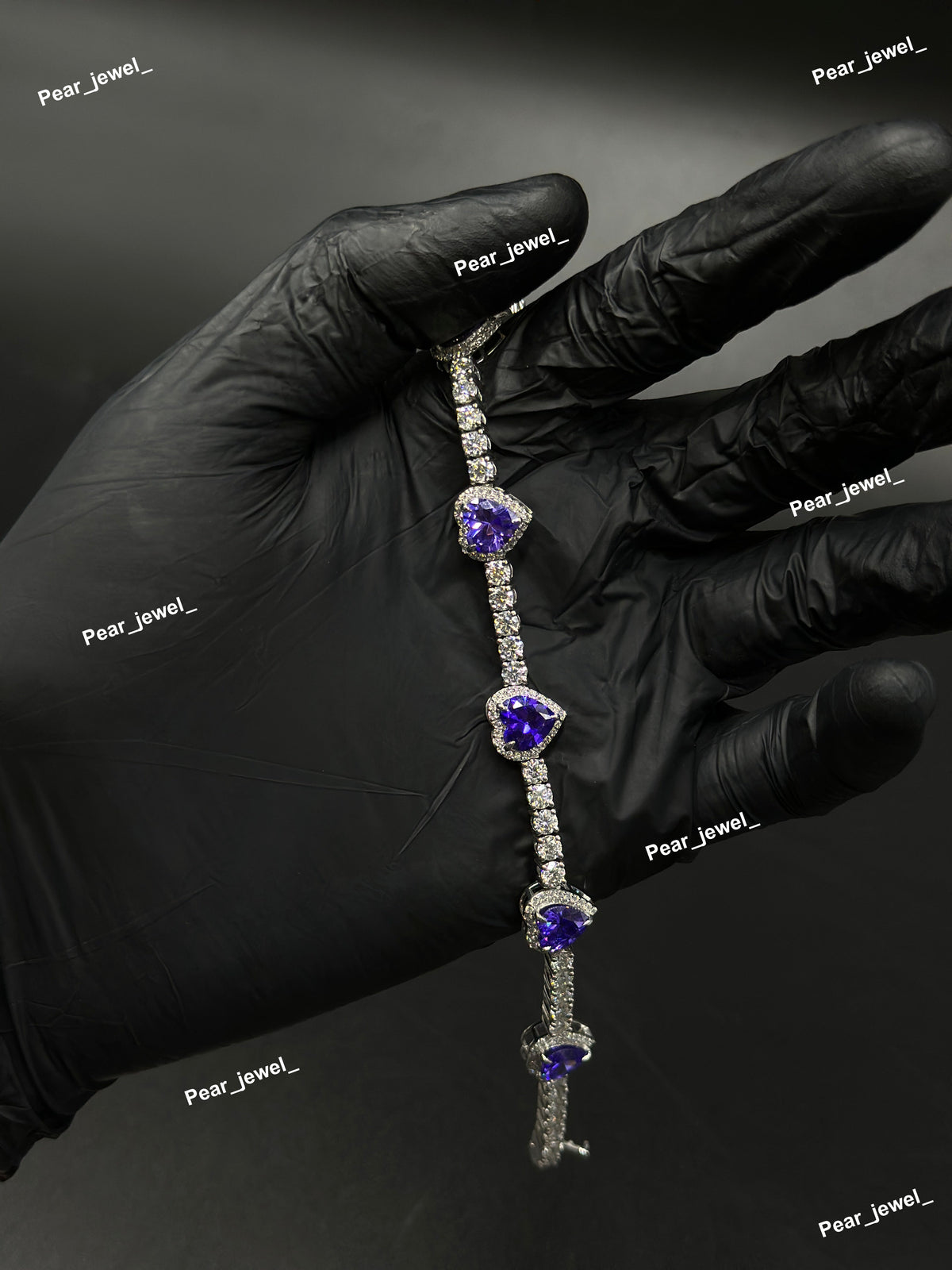 Purple Color Stone Heart Cut Tennis Bracelet VVS Moissanite Look Silver Shine
