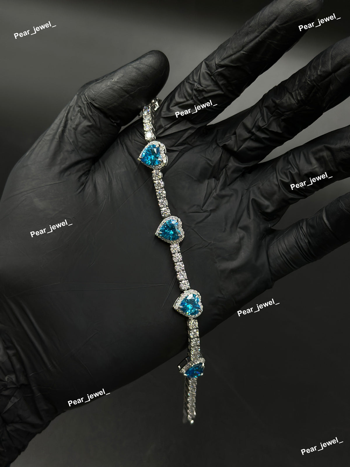 Blue Heart Cut Accent Tennis Bracelet VVS Moissanite Dimaond Look Silver Shine