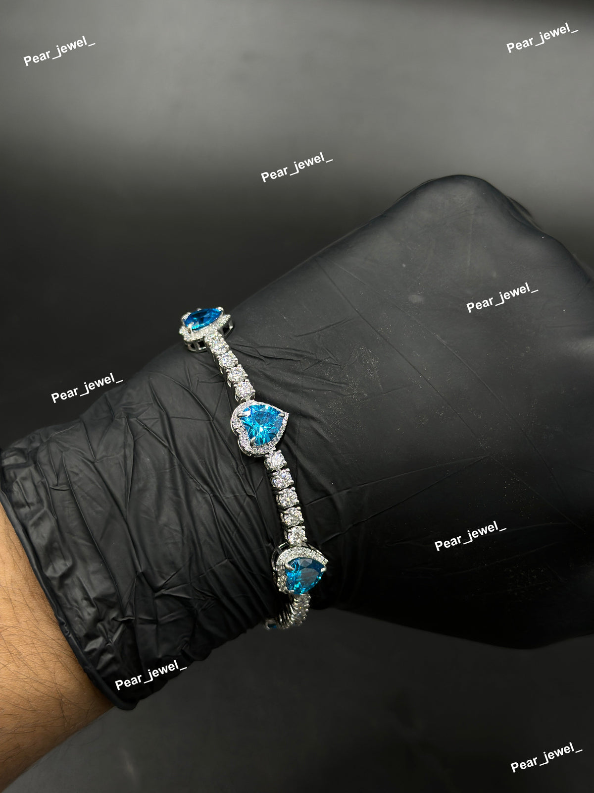 Blue Heart Cut Accent Tennis Bracelet VVS Moissanite Dimaond Look Silver Shine