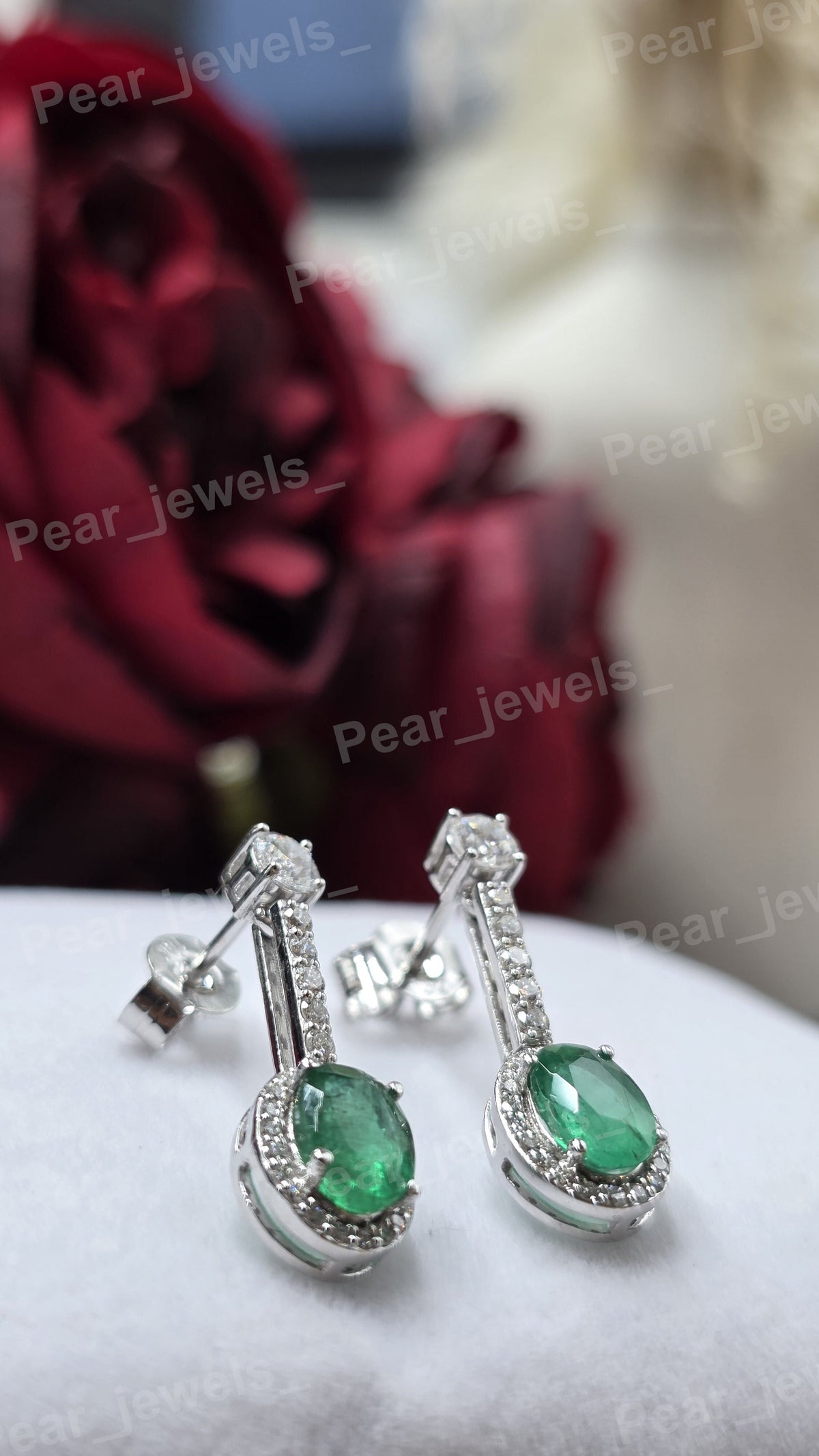 Green Colour Stone Moissanite Diamond 925 Sterling Silver Dangle Earring For Women Party Wear