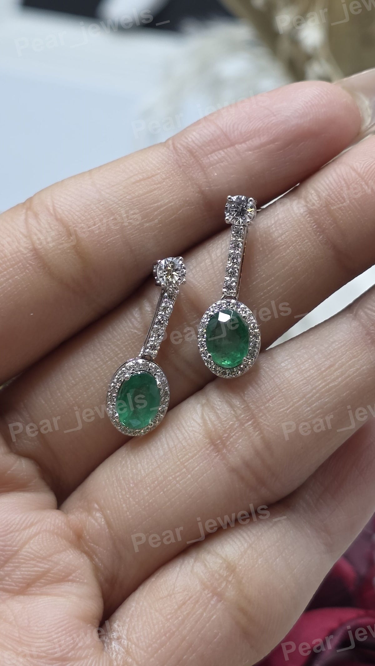 Green Colour Stone Moissanite Diamond 925 Sterling Silver Dangle Earring For Women Party Wear