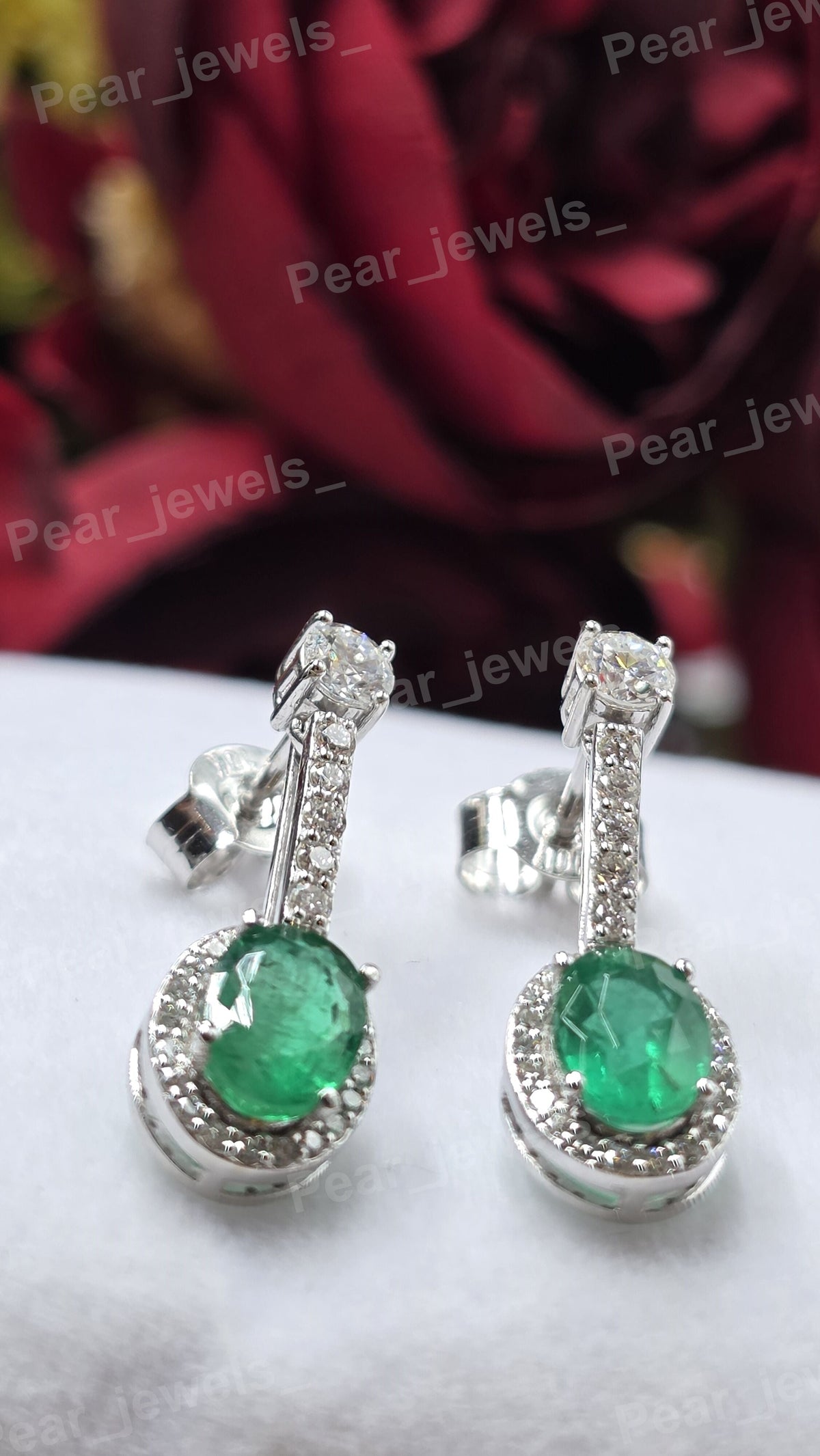 Green Colour Stone Moissanite Diamond 925 Sterling Silver Dangle Earring For Women Party Wear