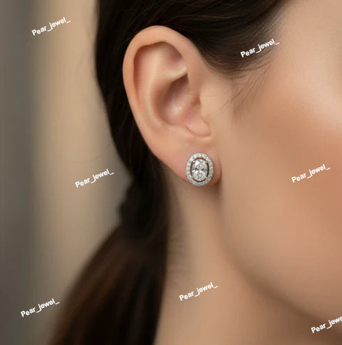 Oval Cut Solitaire Two In One Stud Earrings Iced Out Shine