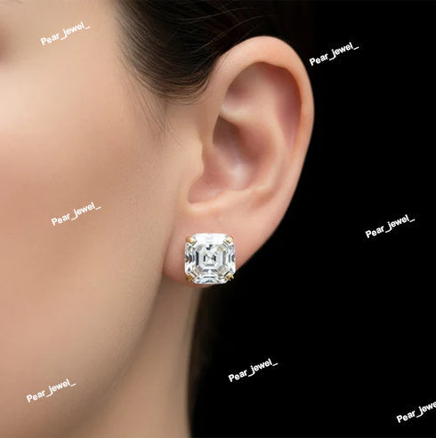 Asscher Cut Solitaire Stud Earrings Iced Out Shine