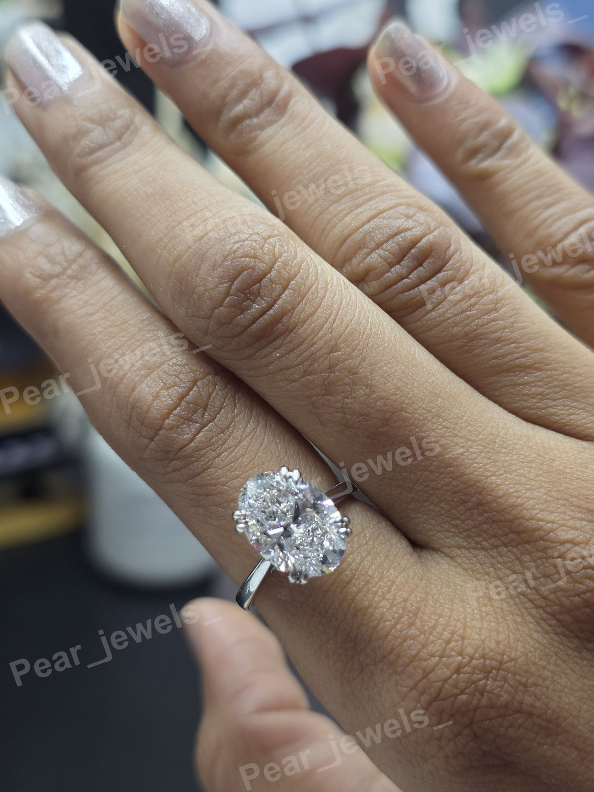 VVS Moissanite Diamond 4.02 Ct Oval 925 Sterling Silver Women Wear Ring