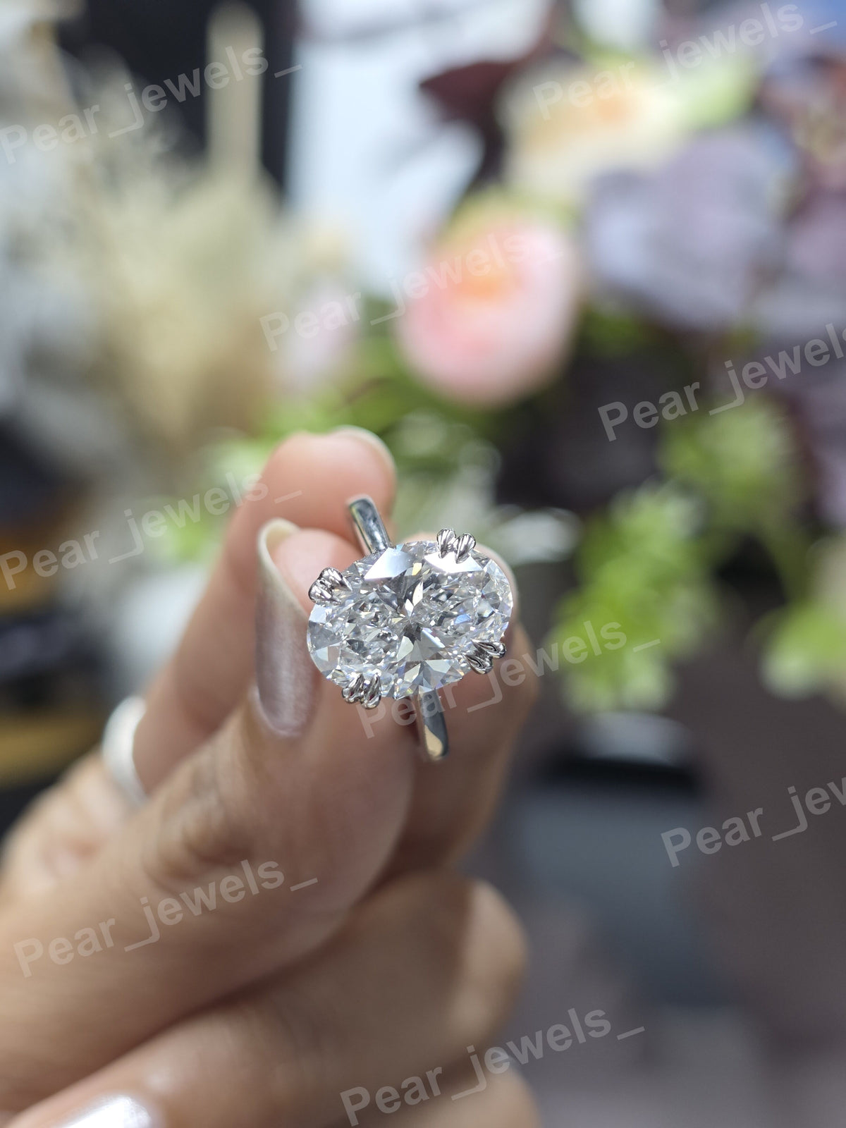 VVS Moissanite Diamond 4.02 Ct Oval 925 Sterling Silver Women Wear Ring
