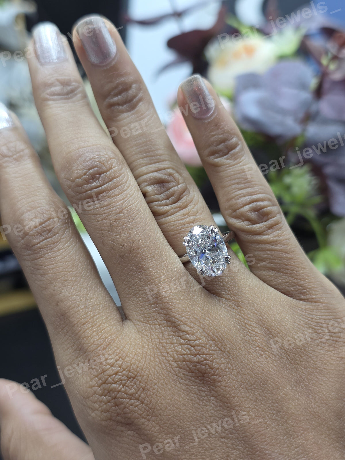 VVS Moissanite Diamond 4.02 Ct Oval 925 Sterling Silver Women Wear Ring