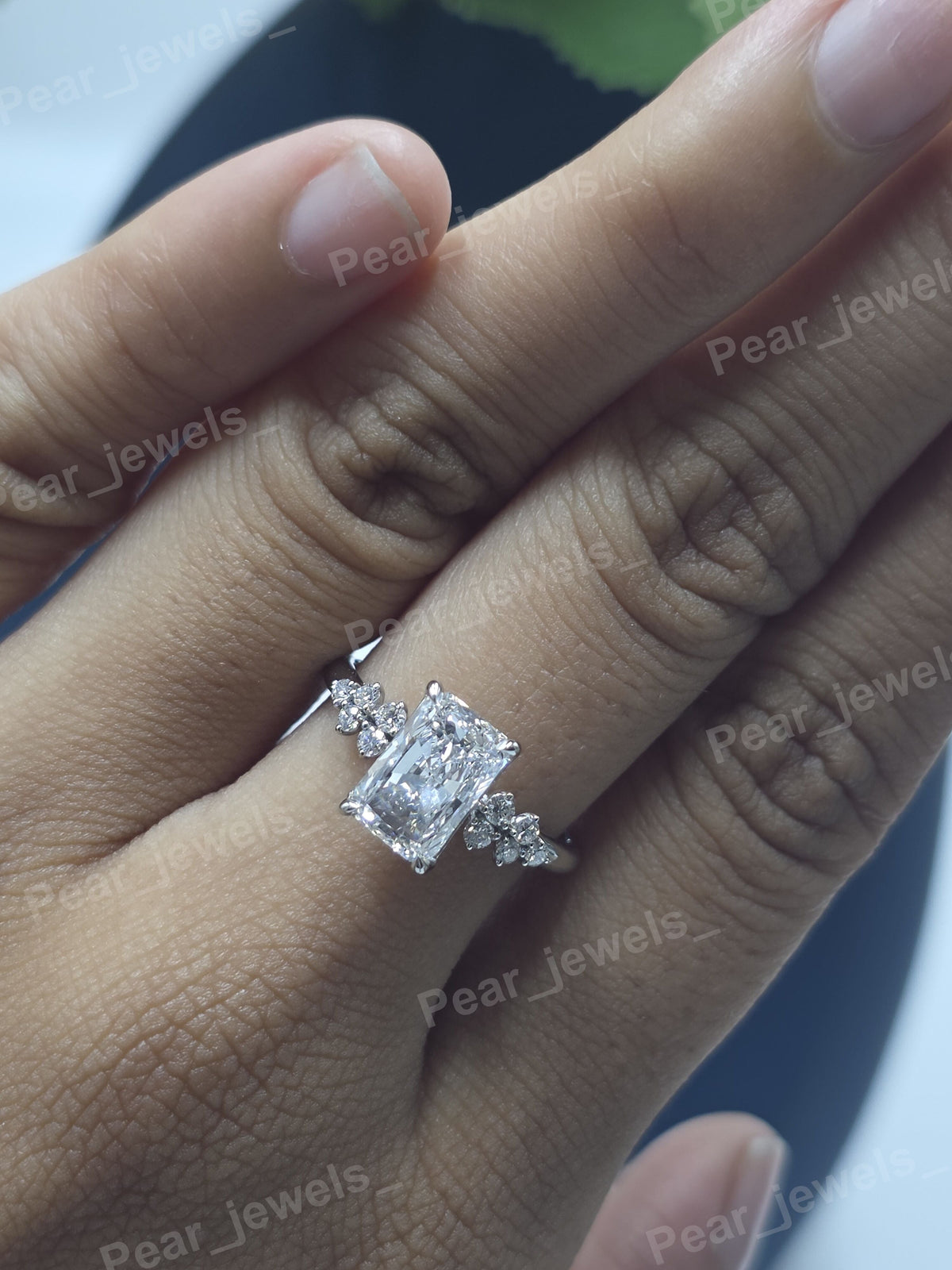 2.47 Ct Radiant Cut VVS Moissanite Diamond 925 Sterling Silver Engagement Ring