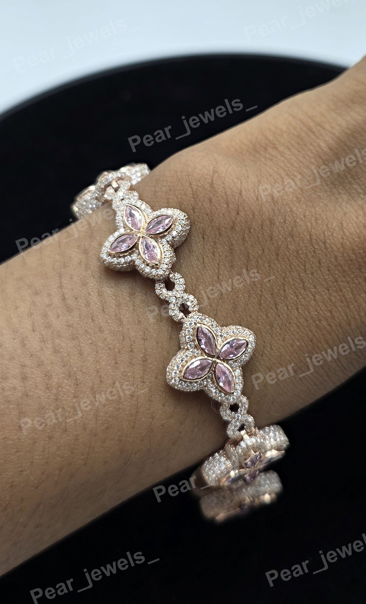 Iced Out Infinity And Floral Design 925 Sterling Silver VVS Moissanite Unisex Wear Bracelet