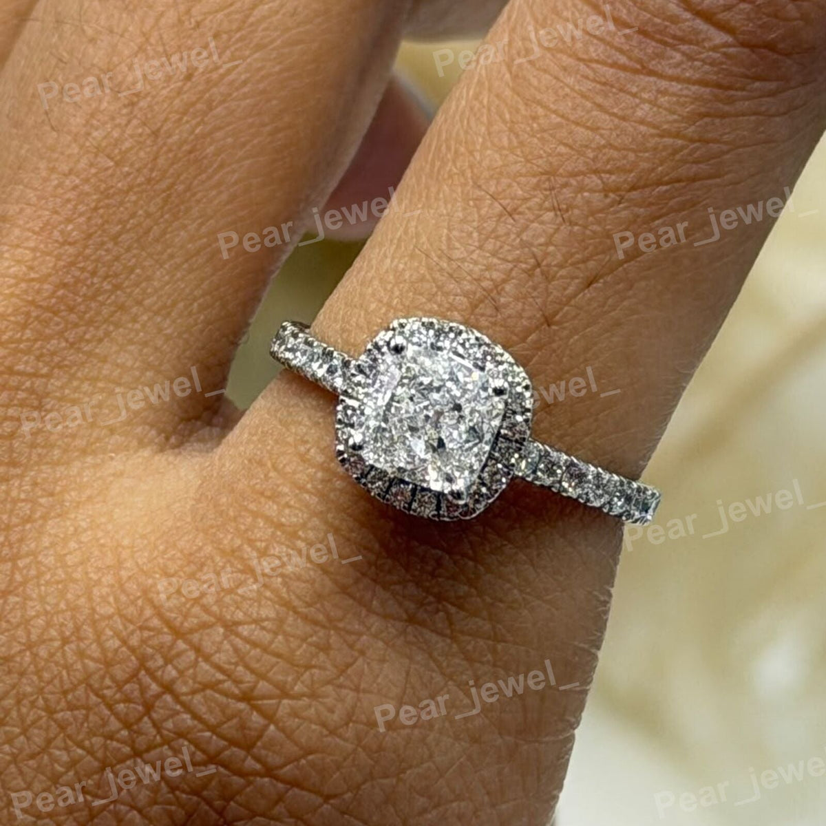 Iced Out 925 Sterling Silver Cushion Cut VVS Moissanite Sparkling Engagement Wear Ring For Women
