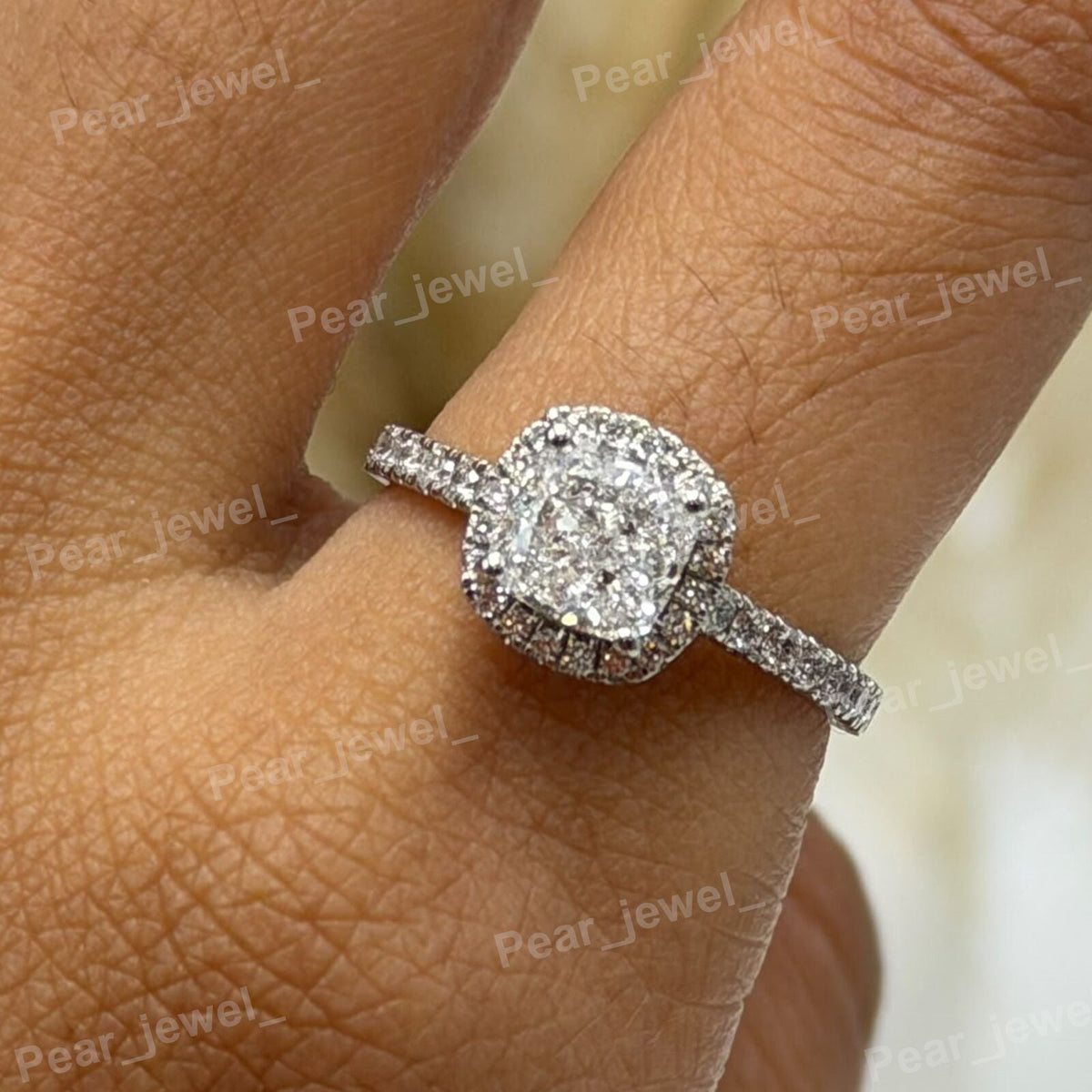Iced Out 925 Sterling Silver Cushion Cut VVS Moissanite Sparkling Engagement Wear Ring For Women