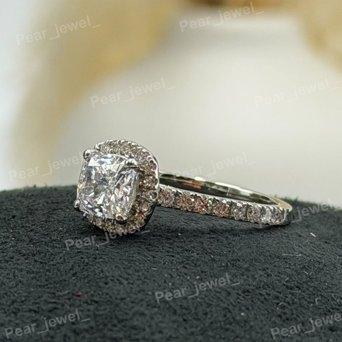 Iced Out 925 Sterling Silver Cushion Cut VVS Moissanite Sparkling Engagement Wear Ring For Women