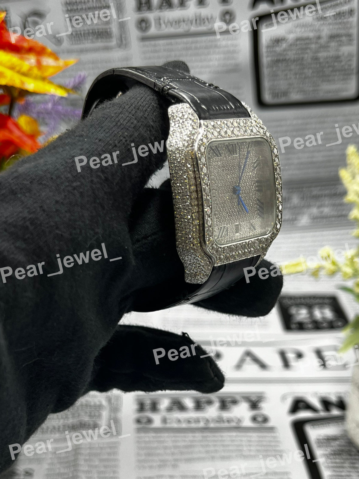 Iced Out Stainless Steel Roman Case Dial VVS Moissanite Diamond Wrist Watch