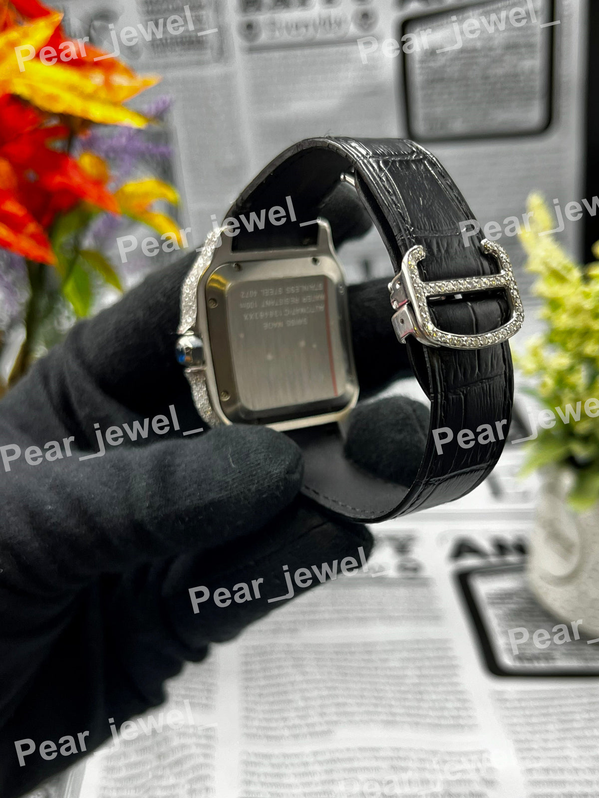Iced Out Stainless Steel Roman Case Dial VVS Moissanite Diamond Wrist Watch