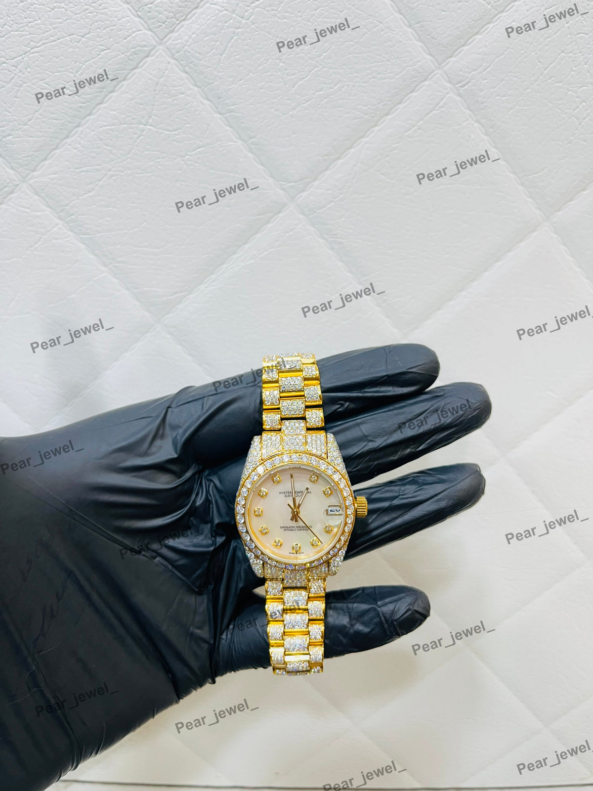 Moissanite Diamond Iced Out Rhodium Plated  Luxury Roman Dial Bling Watch