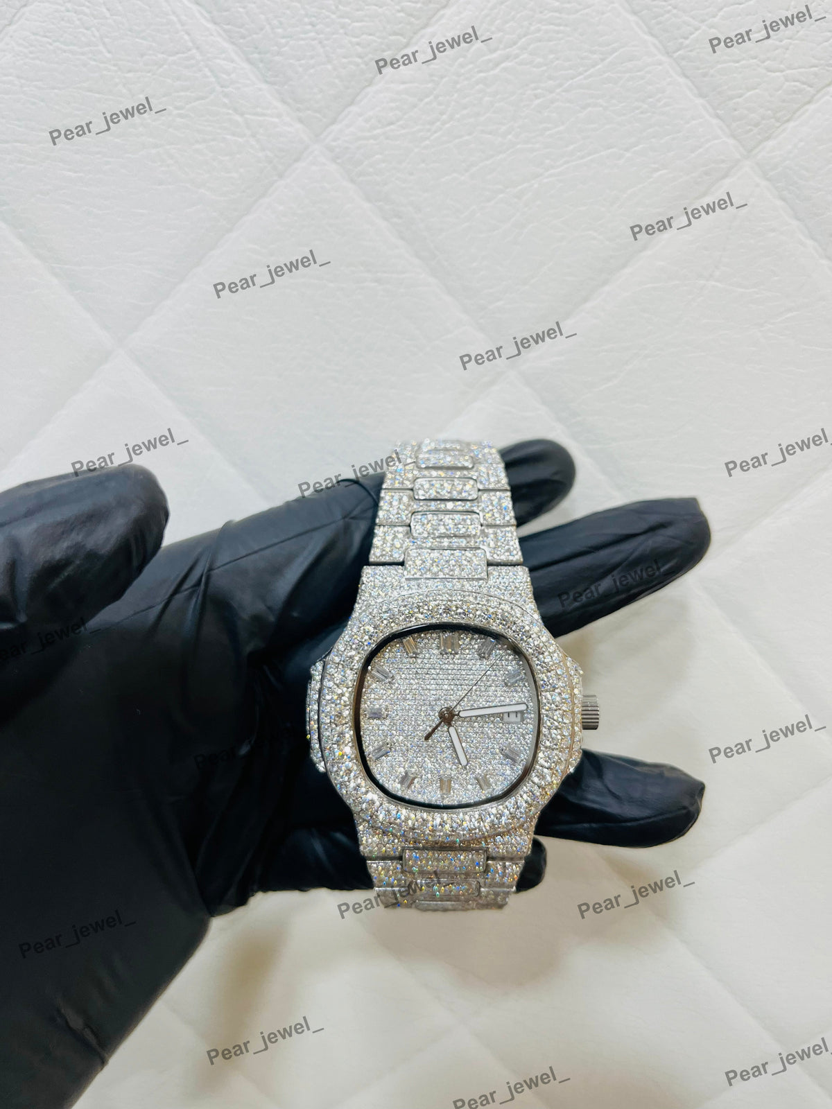 Hip Hop Iced Out Moissanite Diamond Square Dial Stainless Steel Luxury Watch