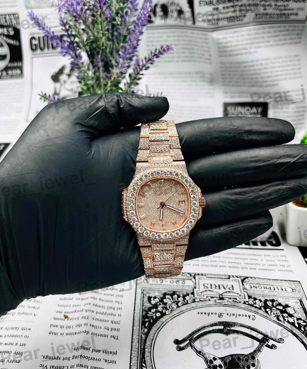 Iced Out VVS Moissanite Diamond Bust Dow Wrist Watch For Unisex