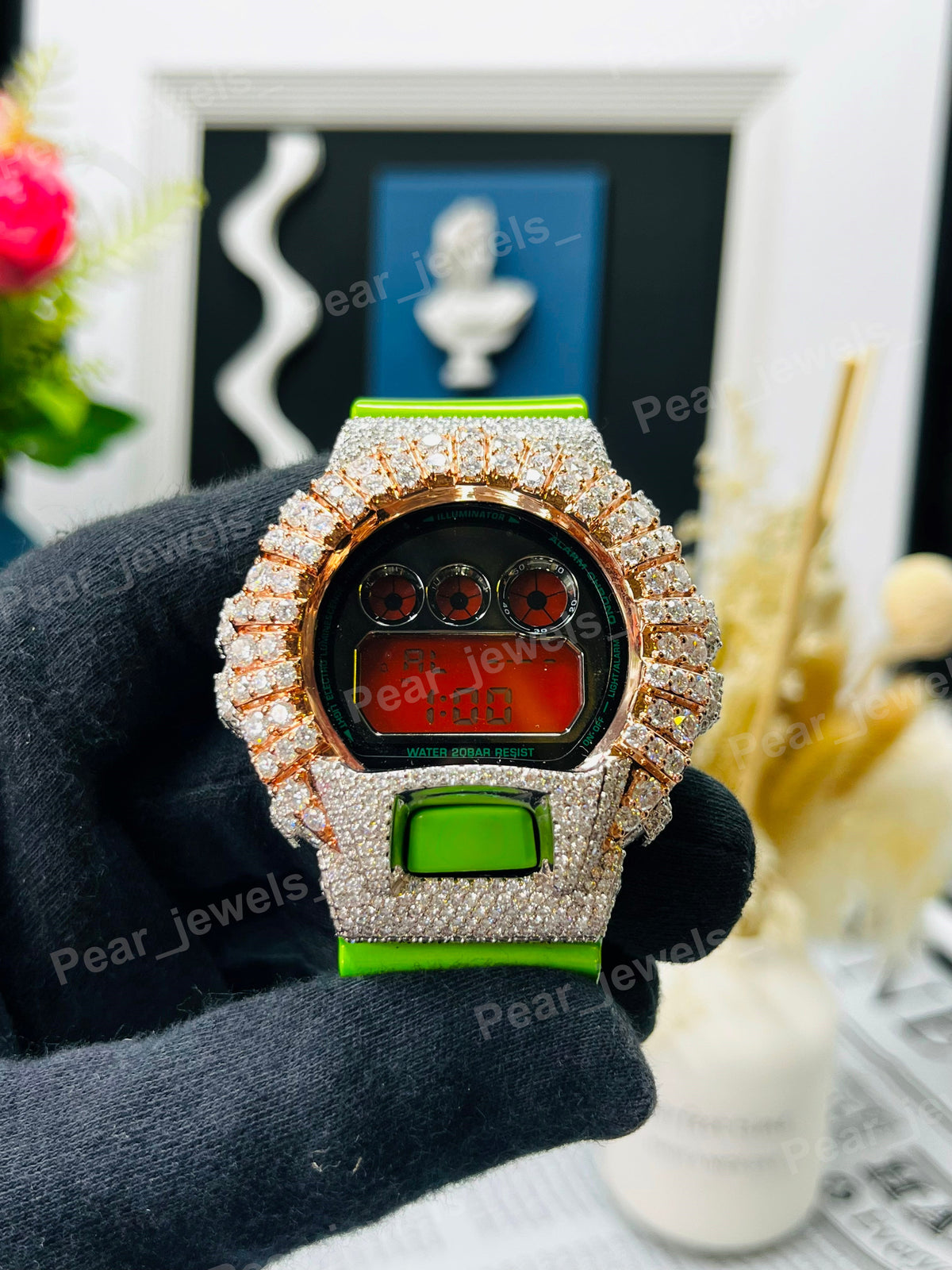 VVS Moissanite Diamond Unique Design In Bezel Wrist Watch With Rubber Band
