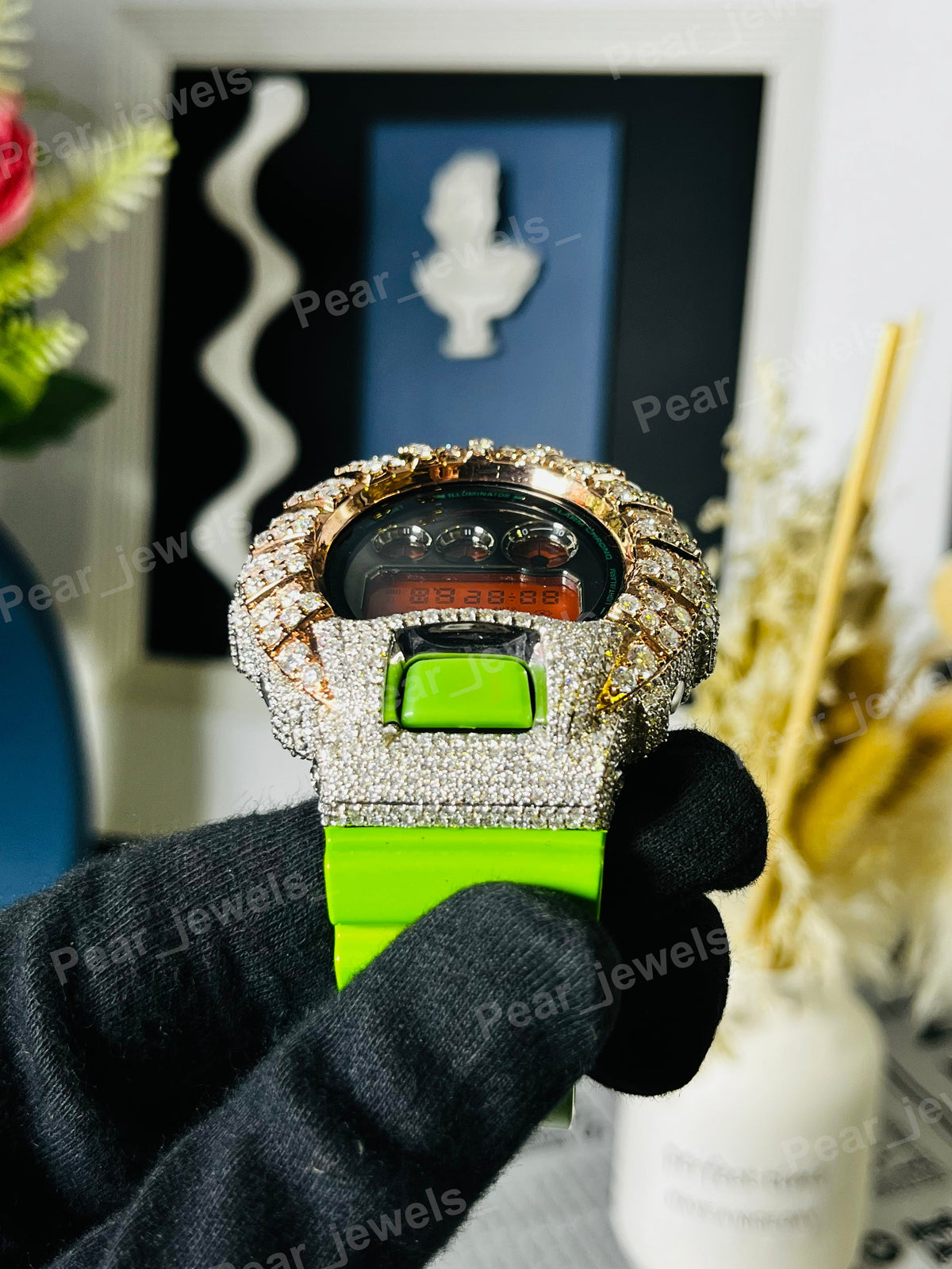 VVS Moissanite Diamond Unique Design In Bezel Wrist Watch With Rubber Band