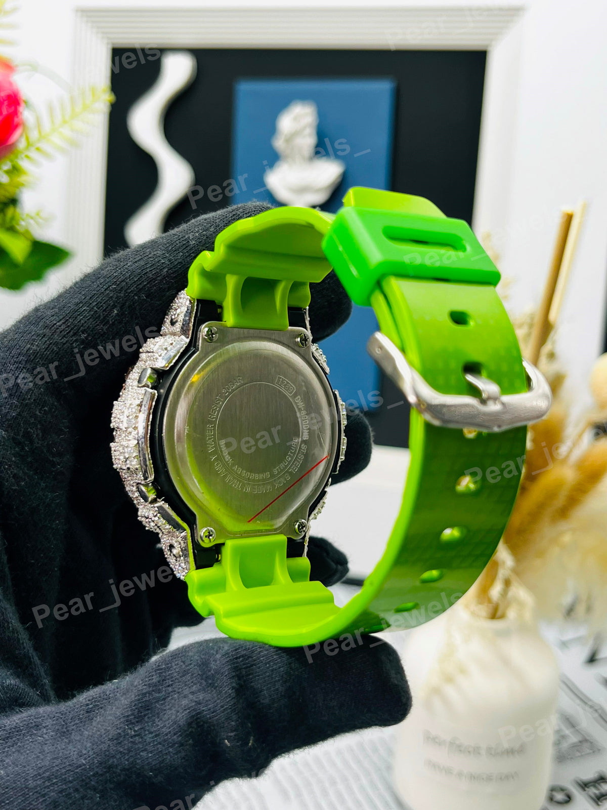 VVS Moissanite Diamond Unique Design In Bezel Wrist Watch With Rubber Band