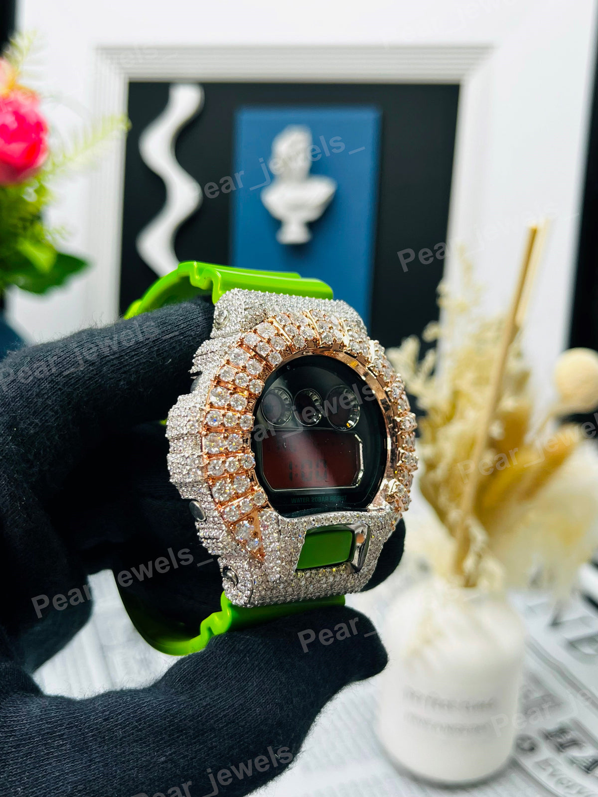 VVS Moissanite Diamond Unique Design In Bezel Wrist Watch With Rubber Band