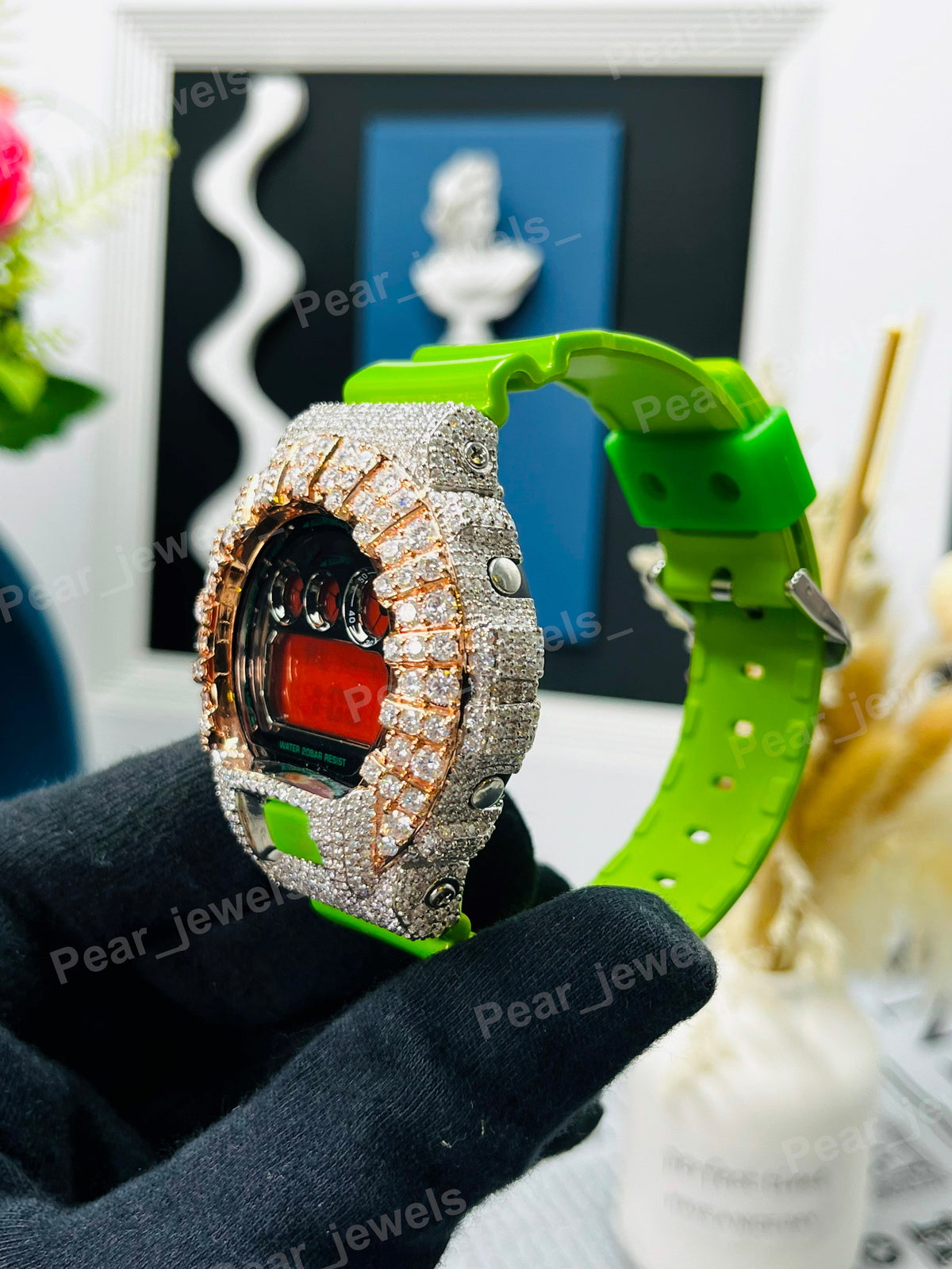 VVS Moissanite Diamond Unique Design In Bezel Wrist Watch With Rubber Band