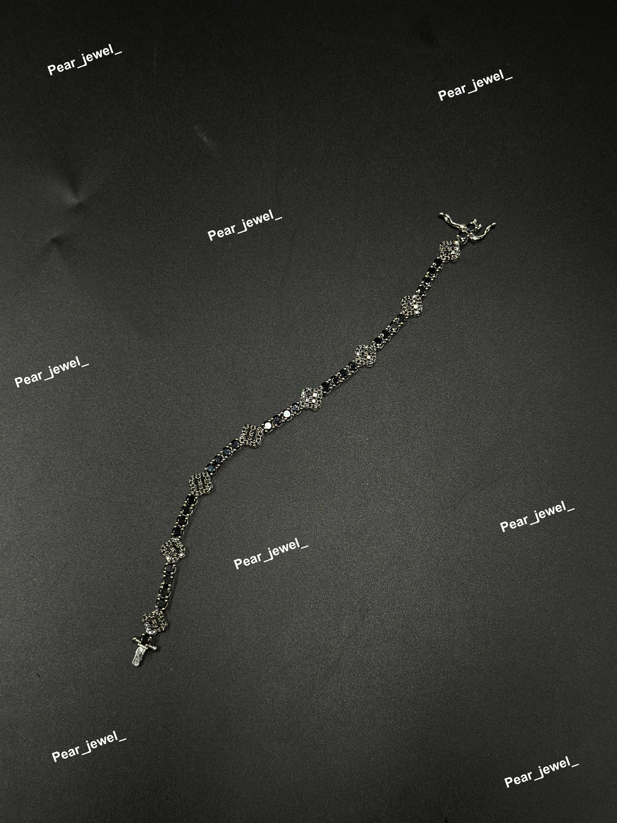 Black Accent Iced Out Clover Tennis Bracelet VVS moissanite Diamond Jewelry