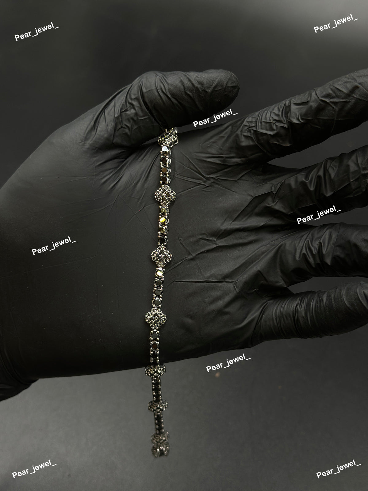 Black Accent Iced Out Clover Tennis Bracelet VVS moissanite Diamond Jewelry