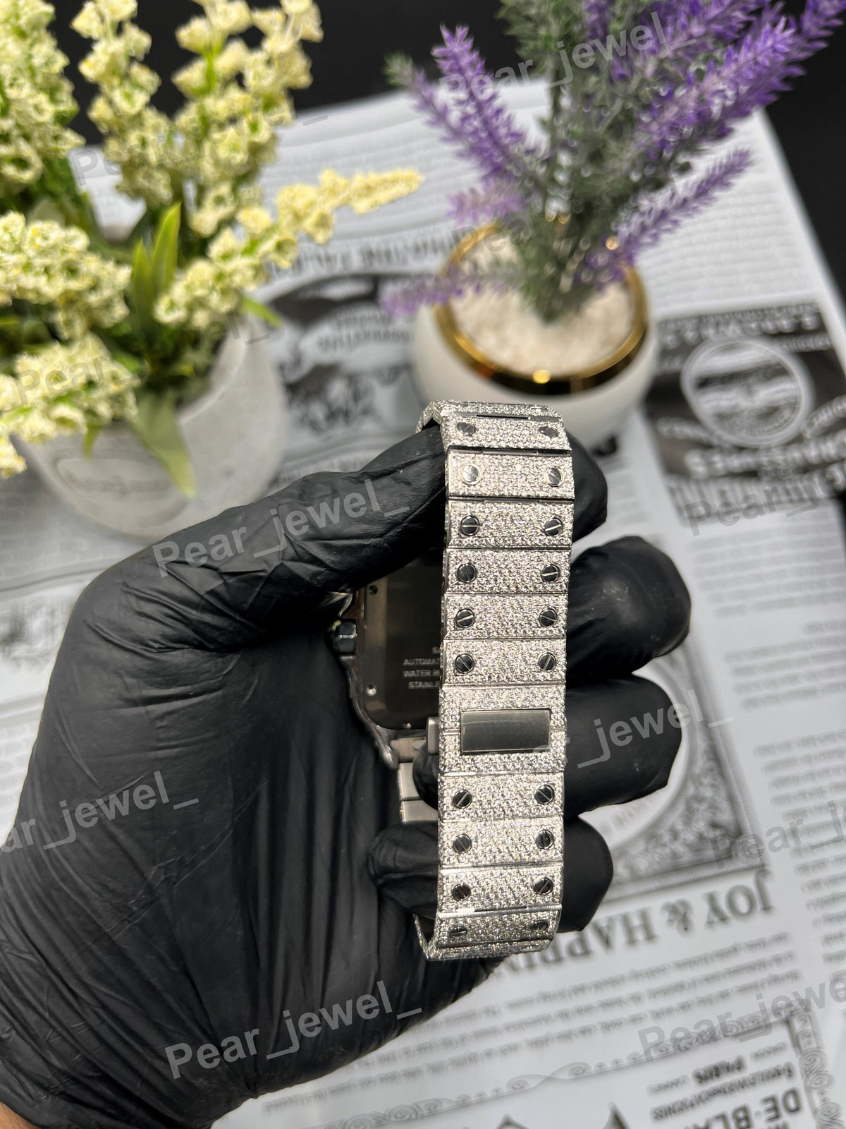 Iced Out Stainless Steel With VVS Moissanite Diamond Romen Dial Wrist Watch