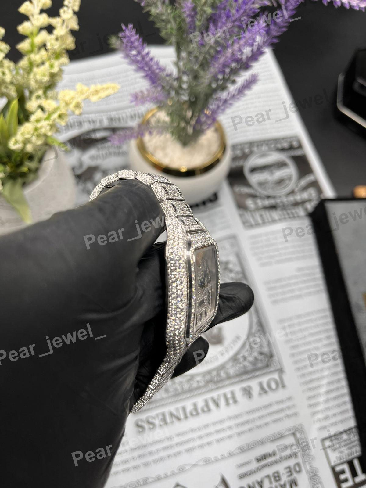 Iced Out Stainless Steel With VVS Moissanite Diamond Romen Dial Wrist Watch