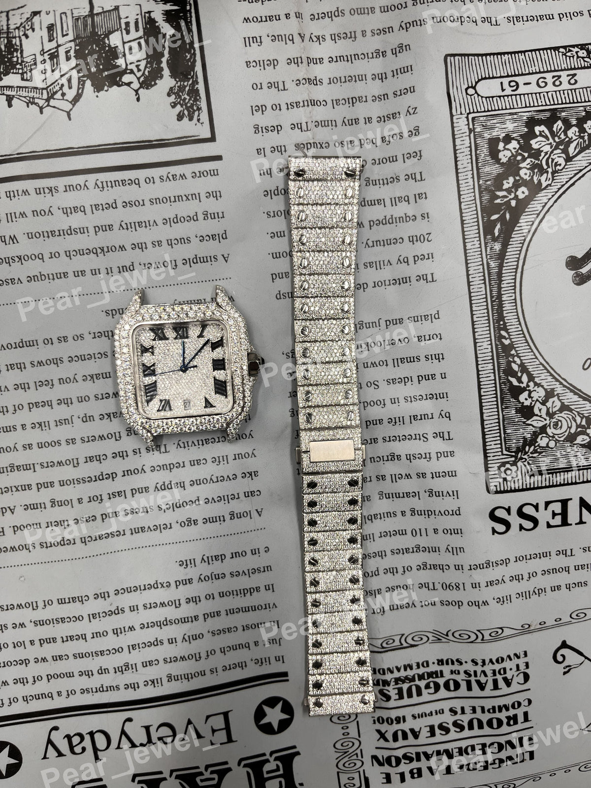Iced Out Stainless Steel With VVS Moissanite Diamond Romen Dial Wrist Watch