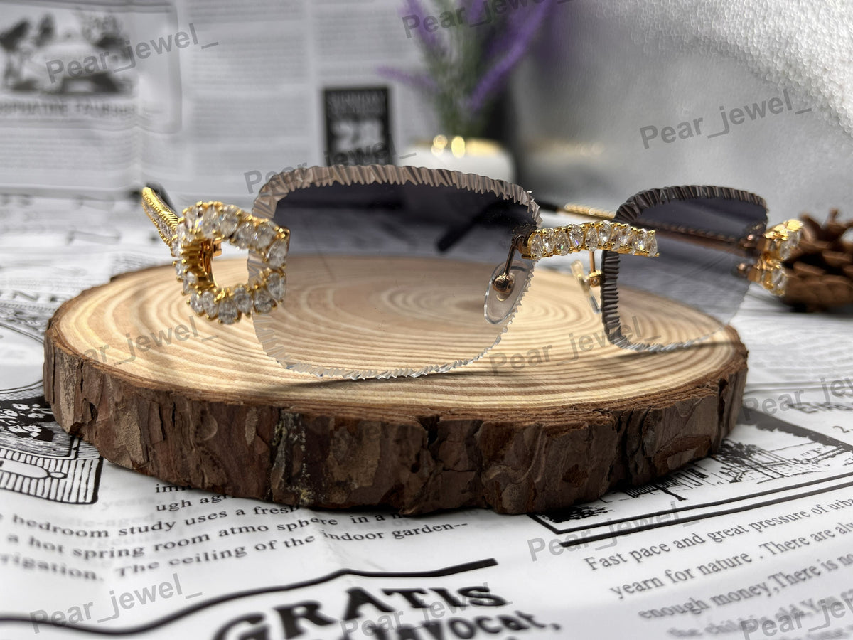 Iced Out VVS Moissanite Diamond Rimless Luxury Eyewear Sunglasses