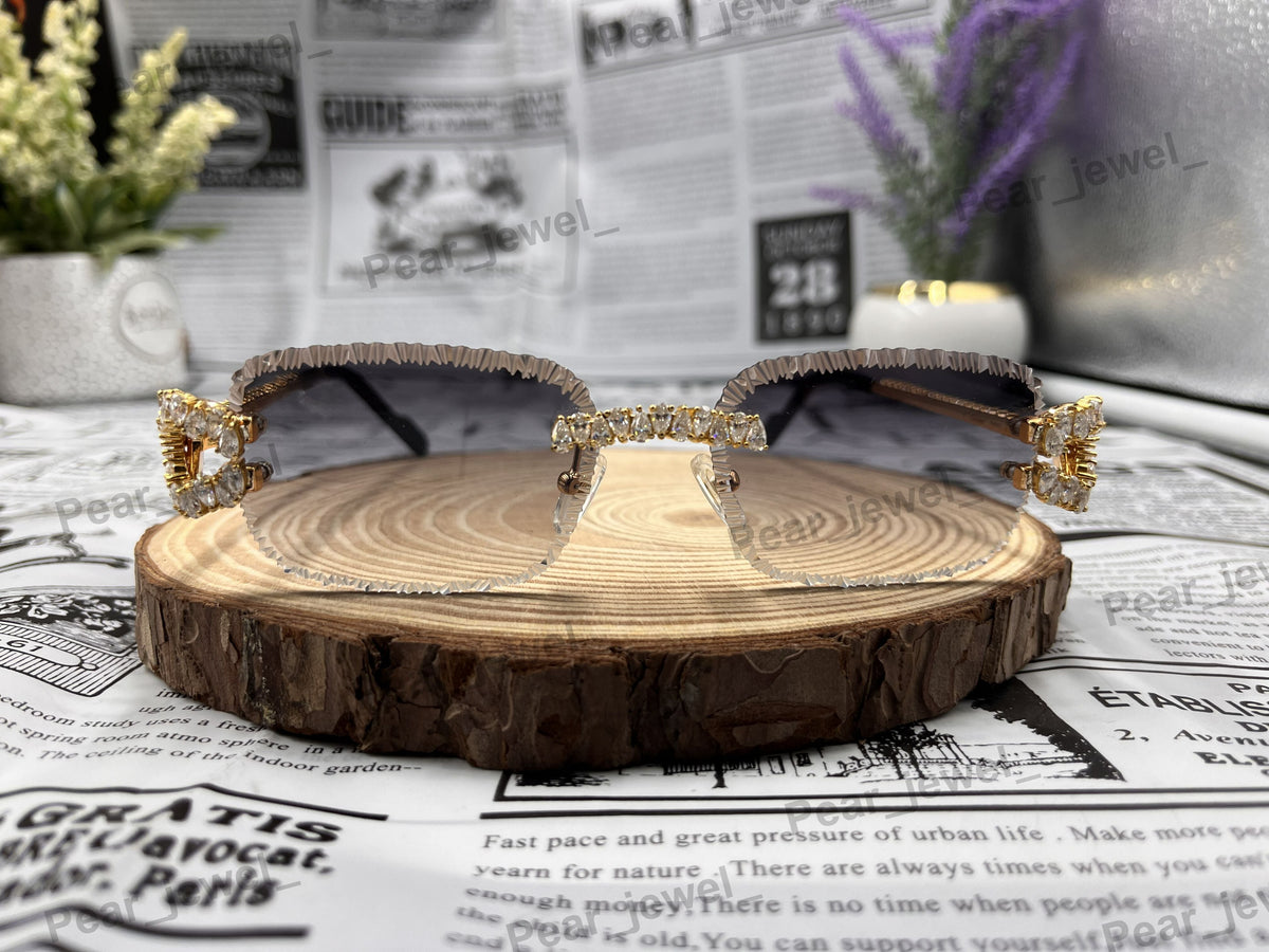 Iced Out VVS Moissanite Diamond Rimless Luxury Eyewear Sunglasses