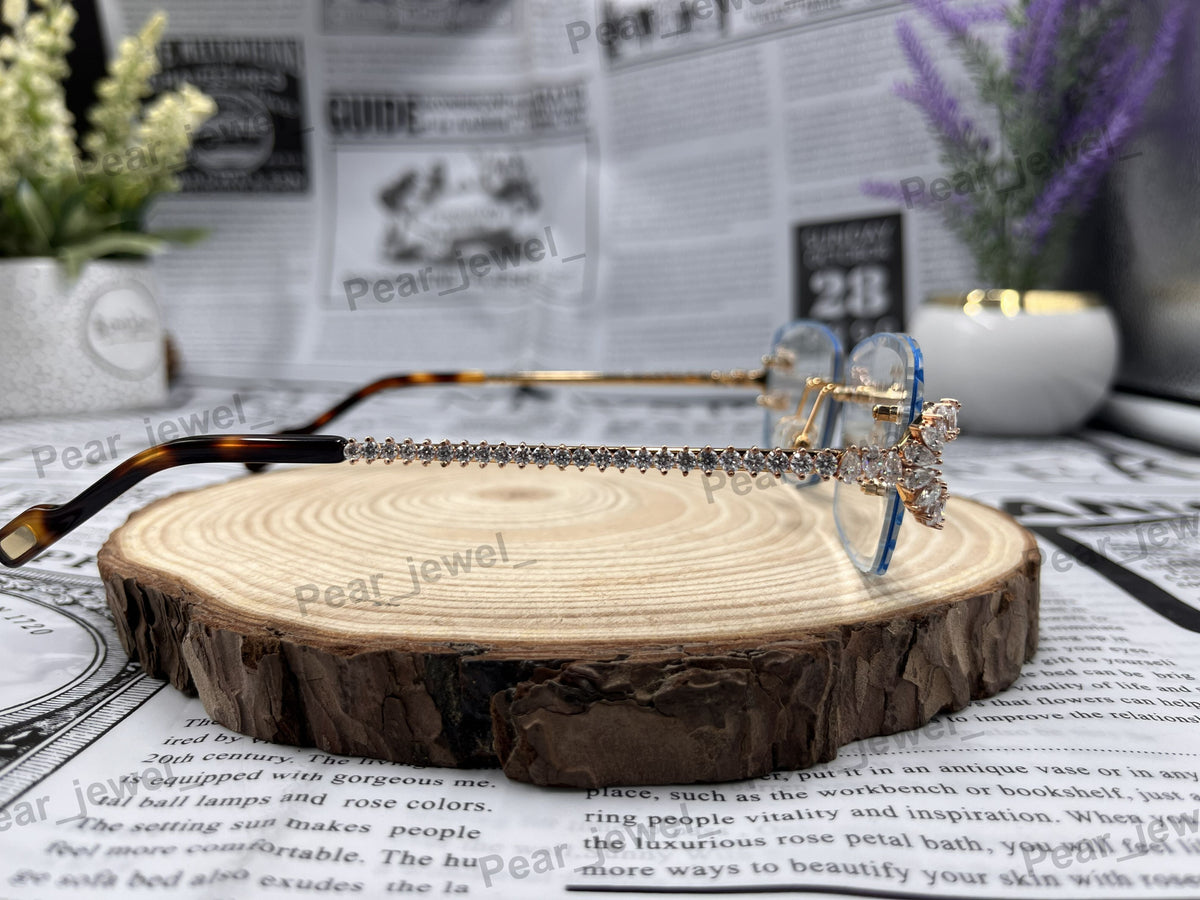 Luxury Photocromic Iced Out VVS Pear Cut Moissanite Diamond Premium Eyewear Sunglasses